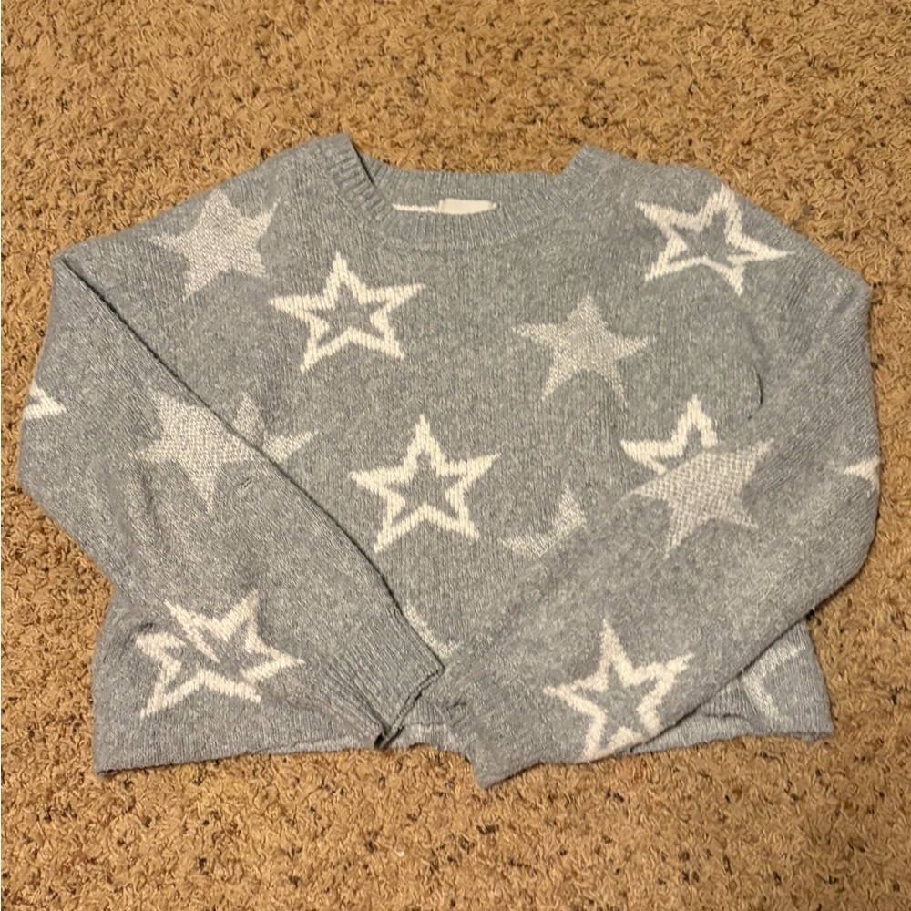 Pink Rose Light Gray Star Sweater